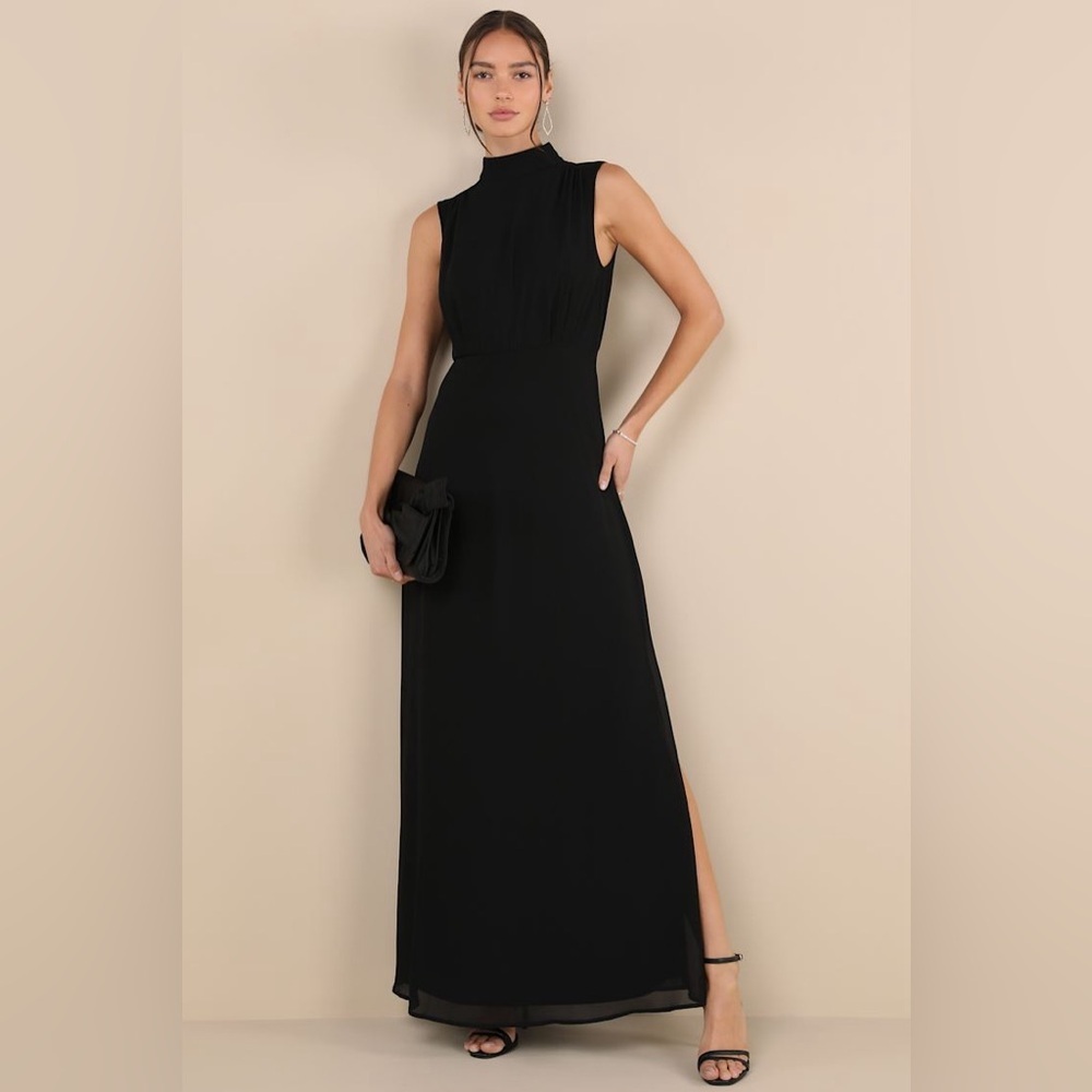 LULU'S Classic Elegance Black
Chiffon Sleeveless Mock Neck Maxi
Dress - Picture 3 of 5